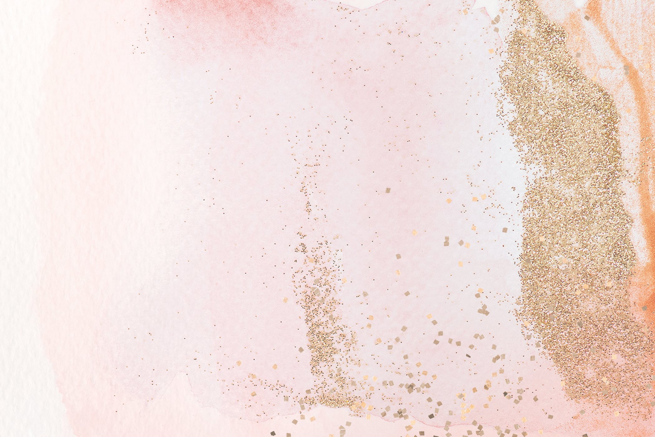 Gold Glitter on Pink Watercolor Background